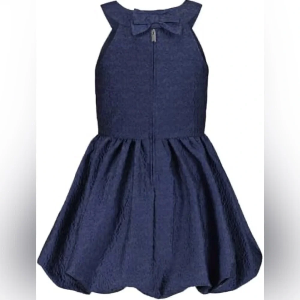 Calvin Klein Jacquard Metallic Navy Blue Bubble Party Dress NWOT Size 8